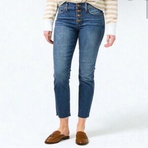 J. Crew Vintage Straight Jeans Medium Wash Button Fly High Ride Raw Hem 32